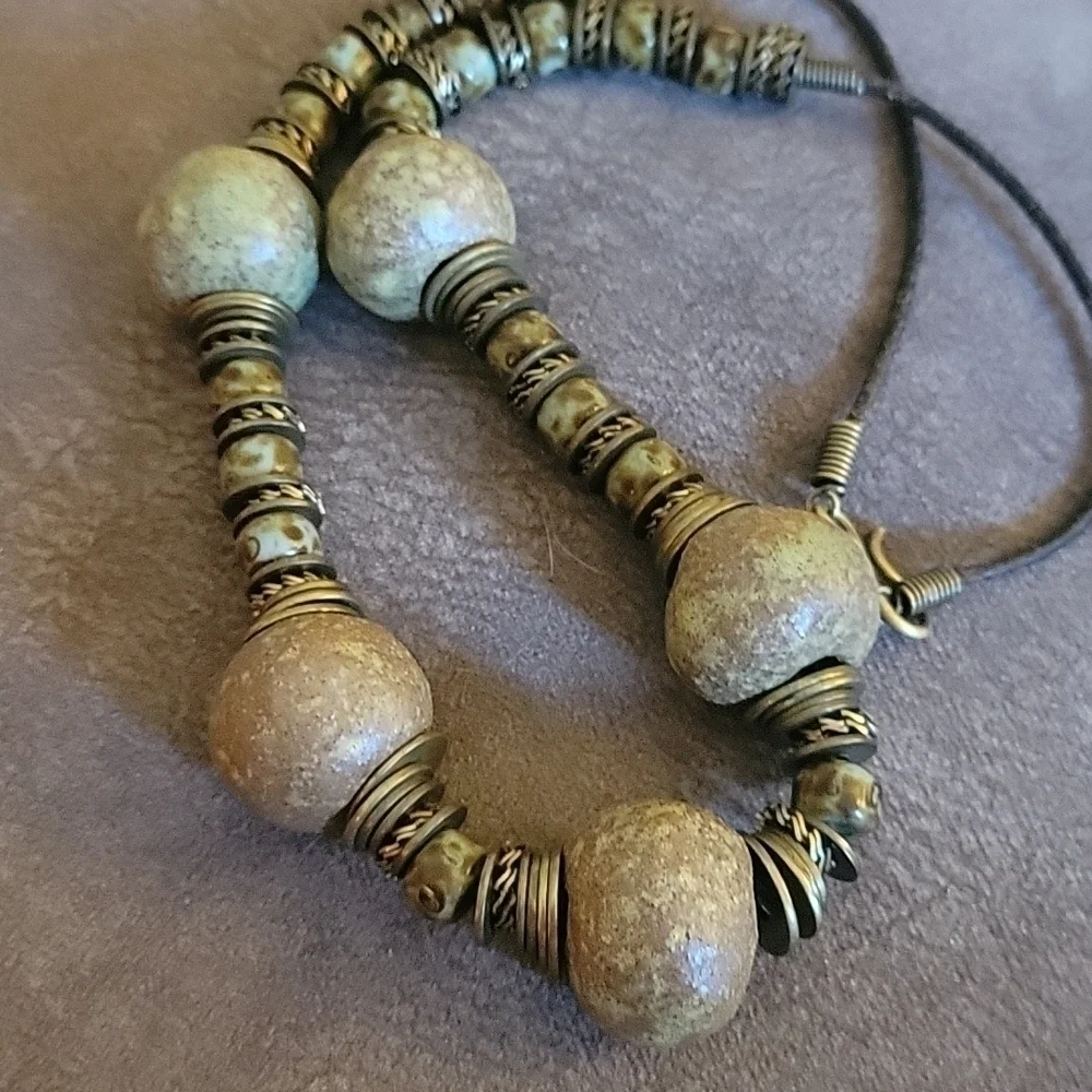 VTG Primitive Nomad Warrior Wasteland Stone Ceramic Beaded Grunge Necklace